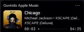 Card do Discord mostrando a música Chicago, de Michael Jackson, tocando no Apple Music